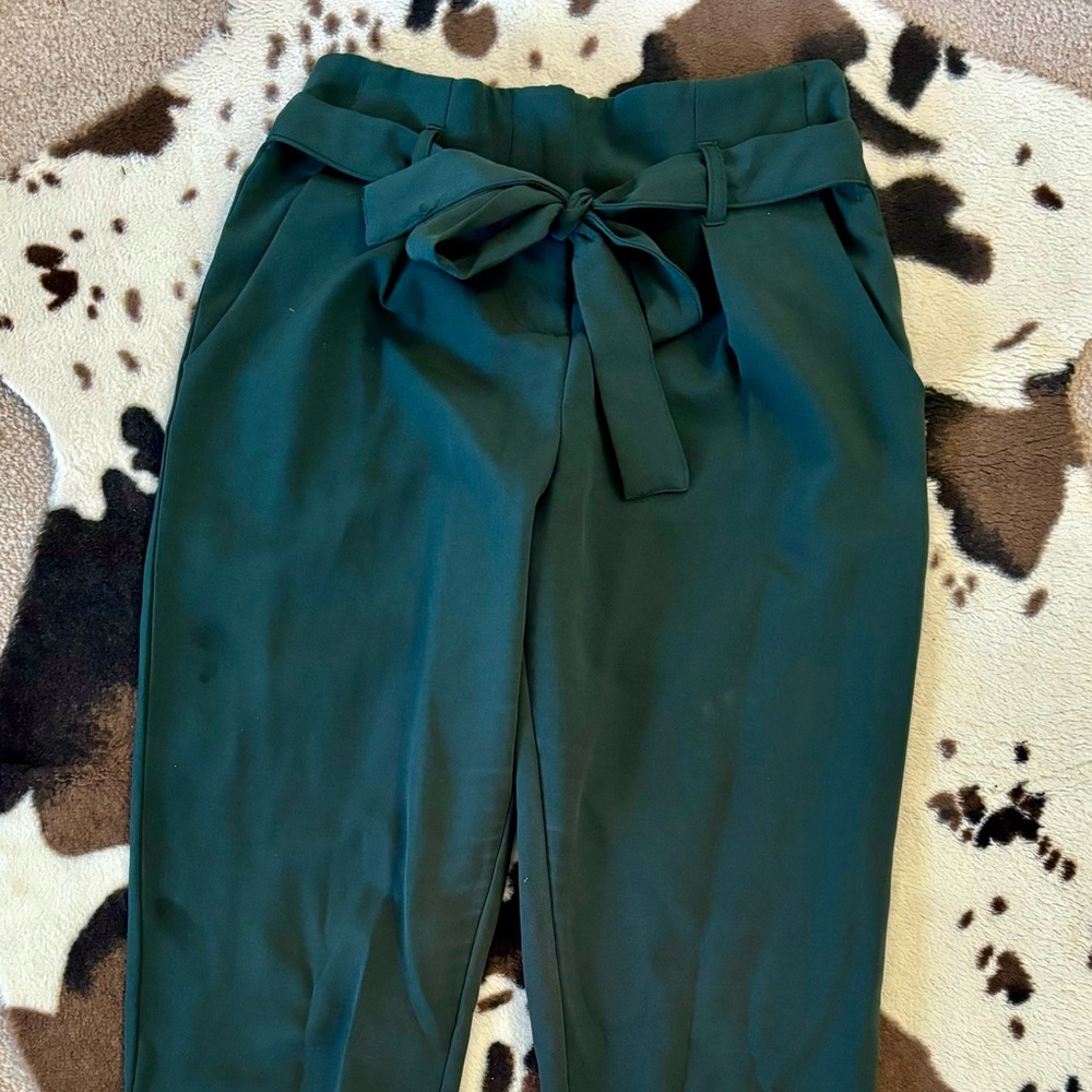 Dark Green Paperbag Trousers